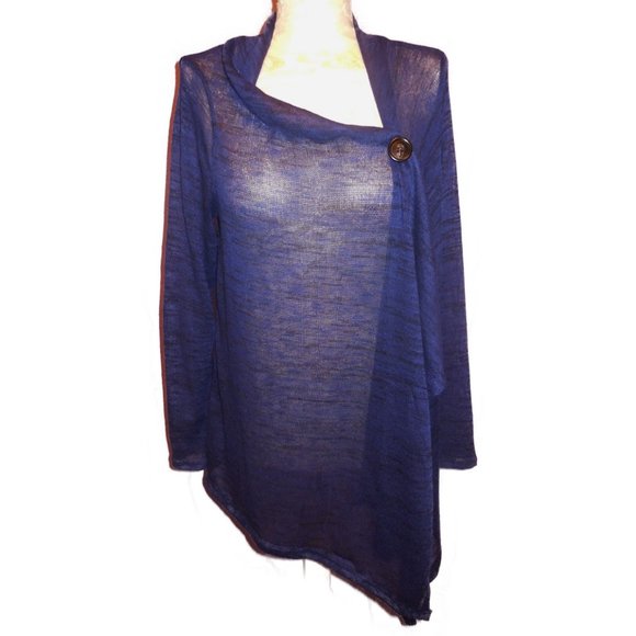 Cardigan Sweater NEW lightweight knit top long sleeve navy blue summer - Picture 3 of 9